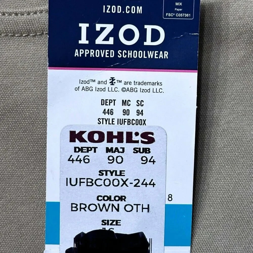 IZOD Girls Size 16 School Uniform Skinny Pants Beige Stretch Academic NWT